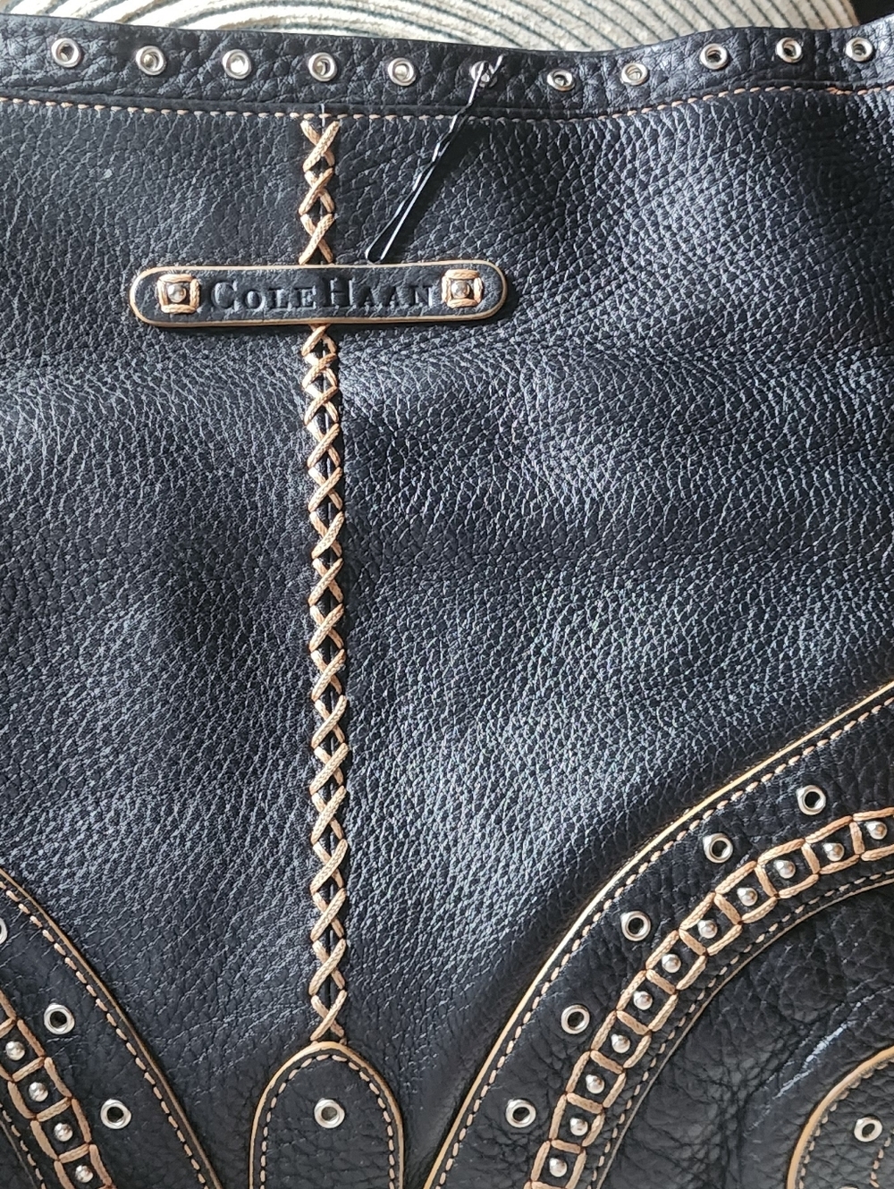 Cole Haan Black Leather Studded Tote